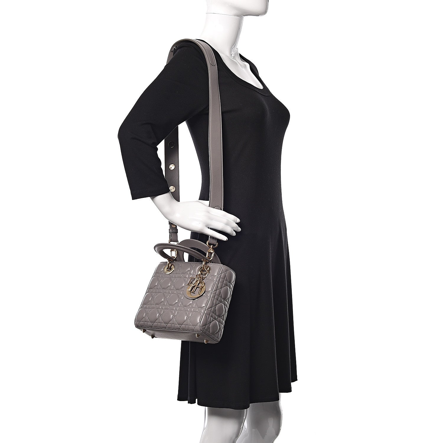 Christian Dior Lambskin Cannage Small My Lady Dior Gris 2 of 12