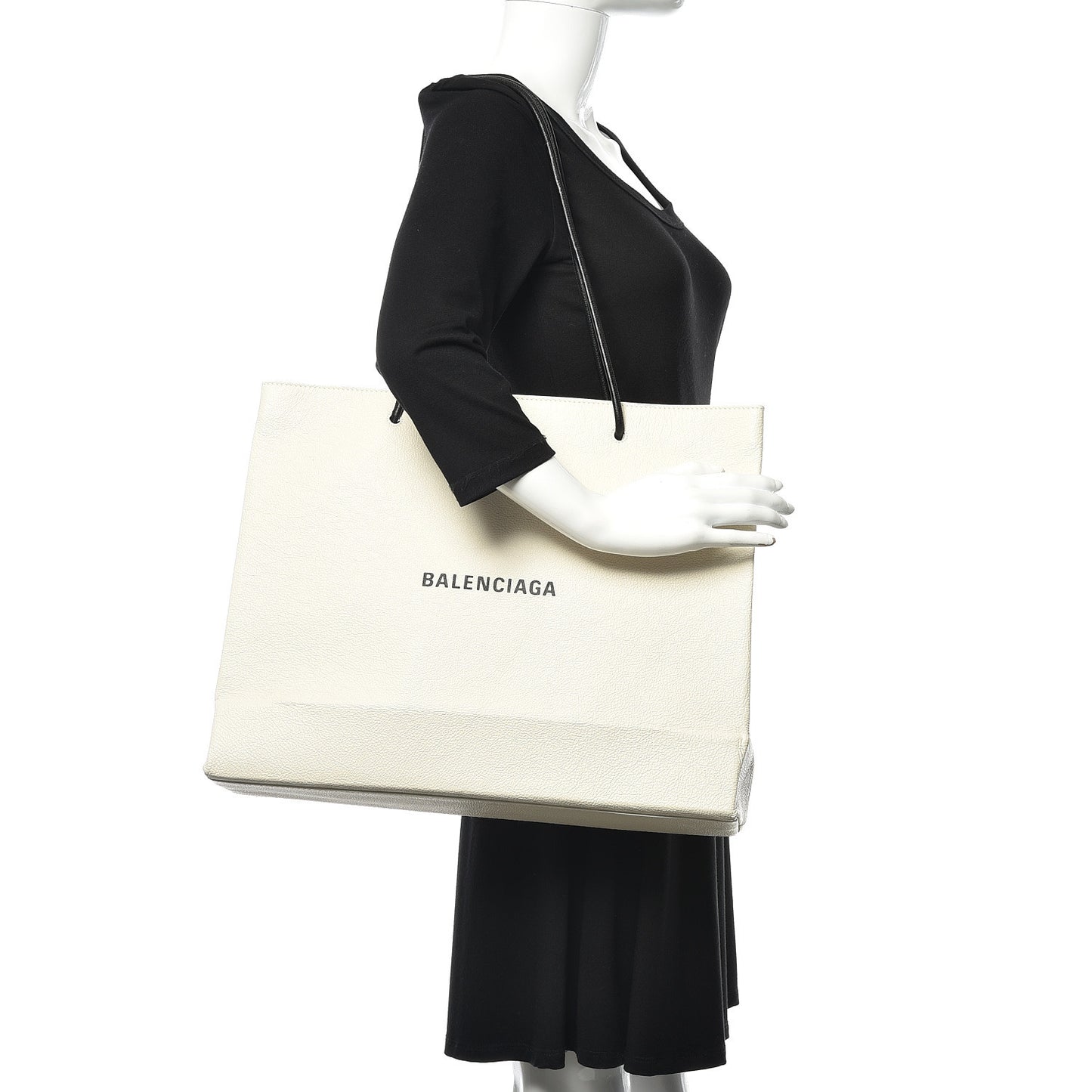 Calfskin Logo Medium Shopping Tote White