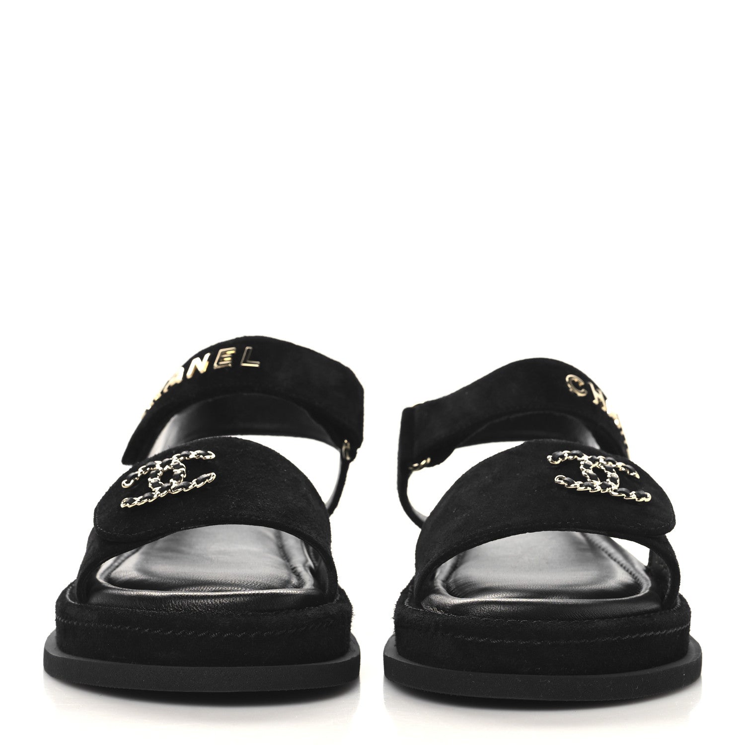 Chanel Suede Calfskin Dad Sandals 39 Black 3 of 9