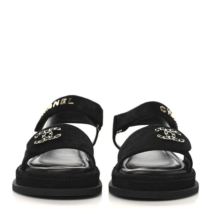 Chanel Suede Calfskin Dad Sandals 39 Black 3 of 9