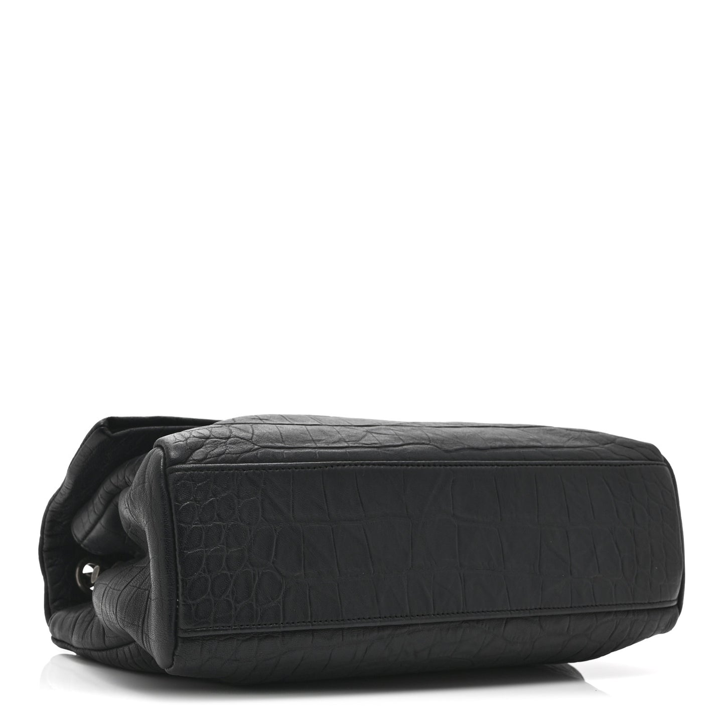 Calfskin Crocodile Embossed Medium West Hollywood Monogram Fold-Over Black