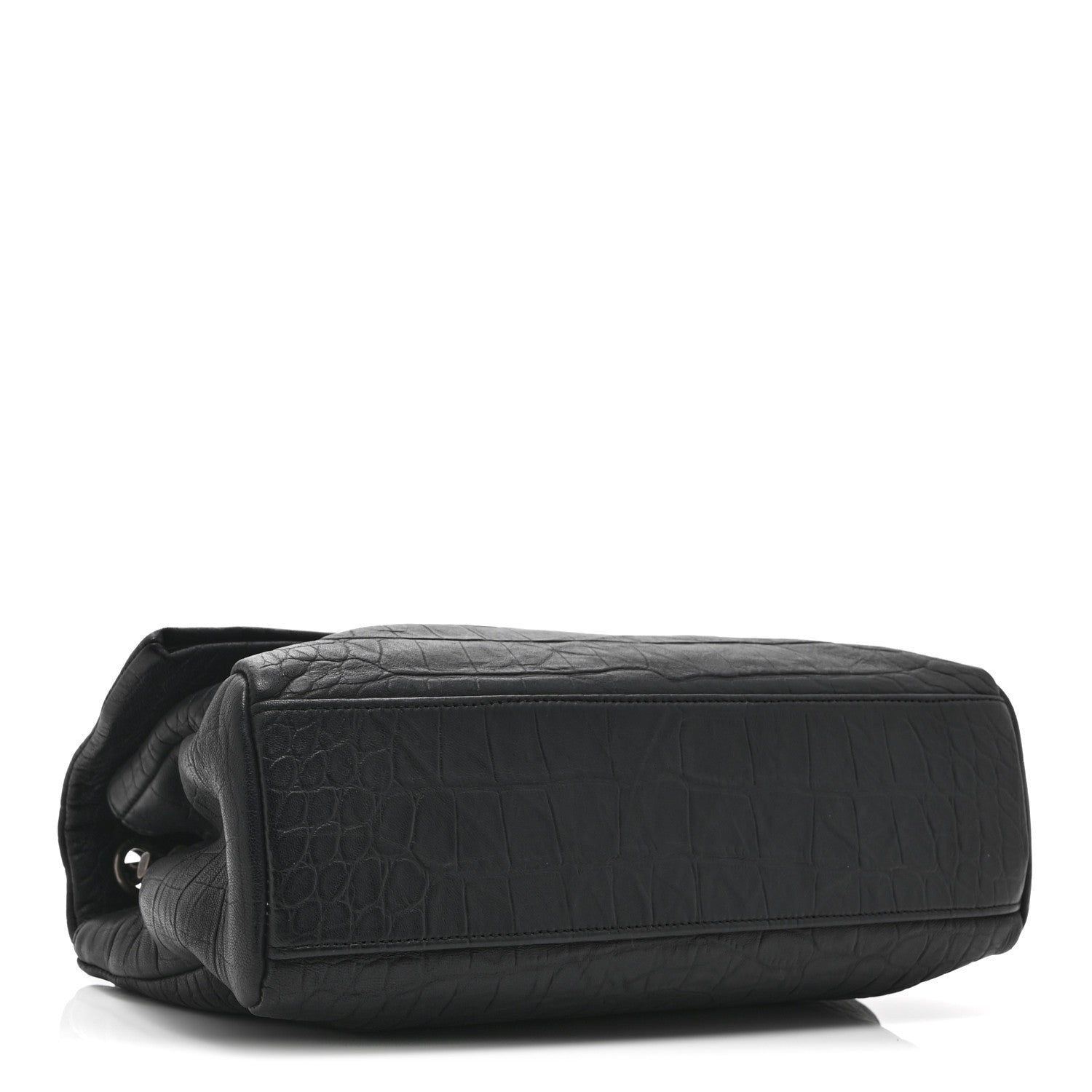 Saint Laurent Calfskin Crocodile Embossed Medium West Hollywood Monogram Fold-Over Black 4 of 10