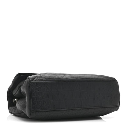 Saint Laurent Calfskin Crocodile Embossed Medium West Hollywood Monogram Fold-Over Black 4 of 10
