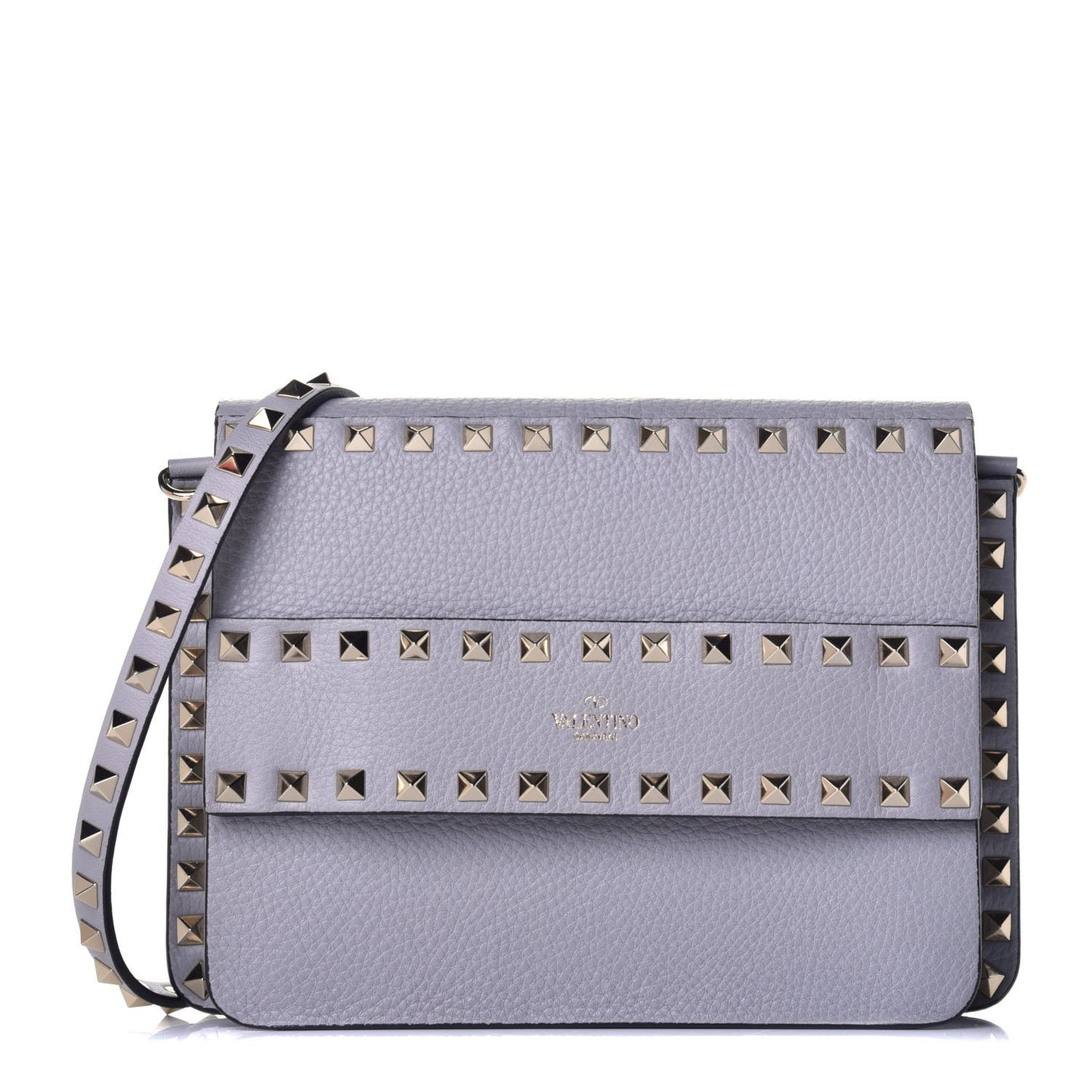 Pebbled Calfskin Rockstud Side Slip Crossbody Pastel Grey