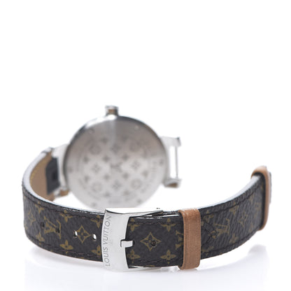 Louis Vuitton Stainless Steel Monogram 34mm Tambour Quartz Watch Brown 3 of 6