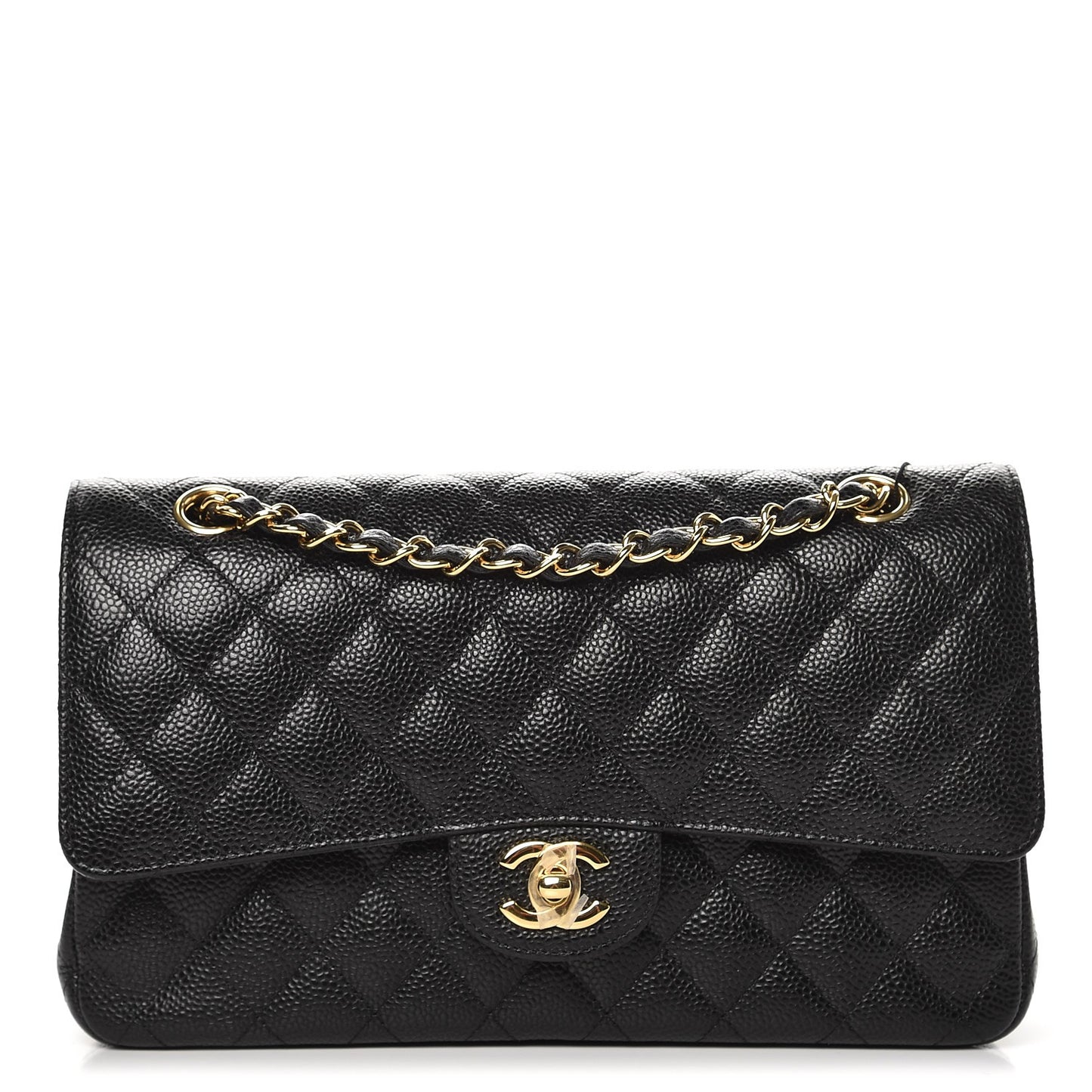 Caviar Quilted Medium Double Flap Black