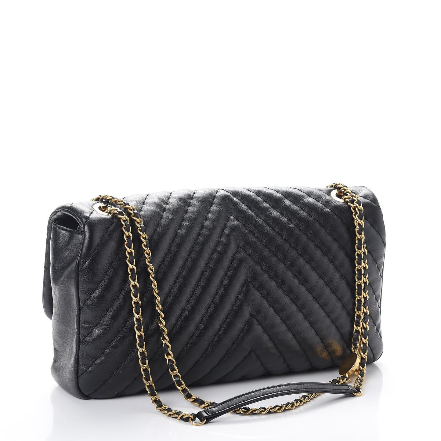 Calfskin Surpique Chevron Large Flap Black