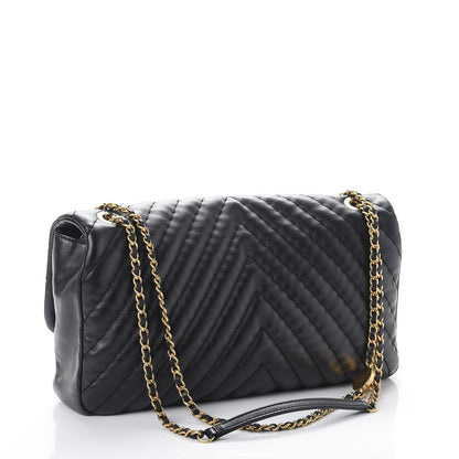 Chanel Calfskin Surpique Chevron Large Flap Black 3 of 8