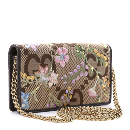 Gucci Monogram Jumbo GG Textured Dollar Calfskin Embroidered Horsebit 1955 Wallet On Chain Camel Ebony New Acero Multicolor 2 of 9