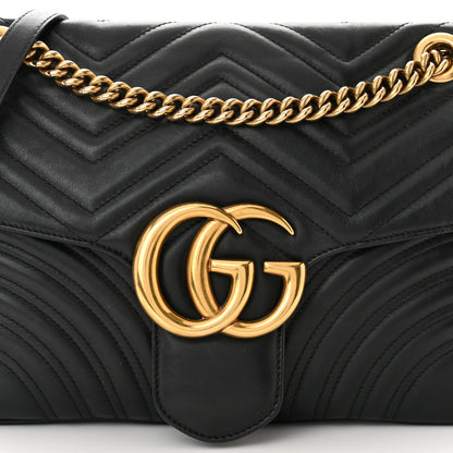 Gucci Calfskin Matelasse Medium GG Marmont Shoulder Bag Black 8 of 11