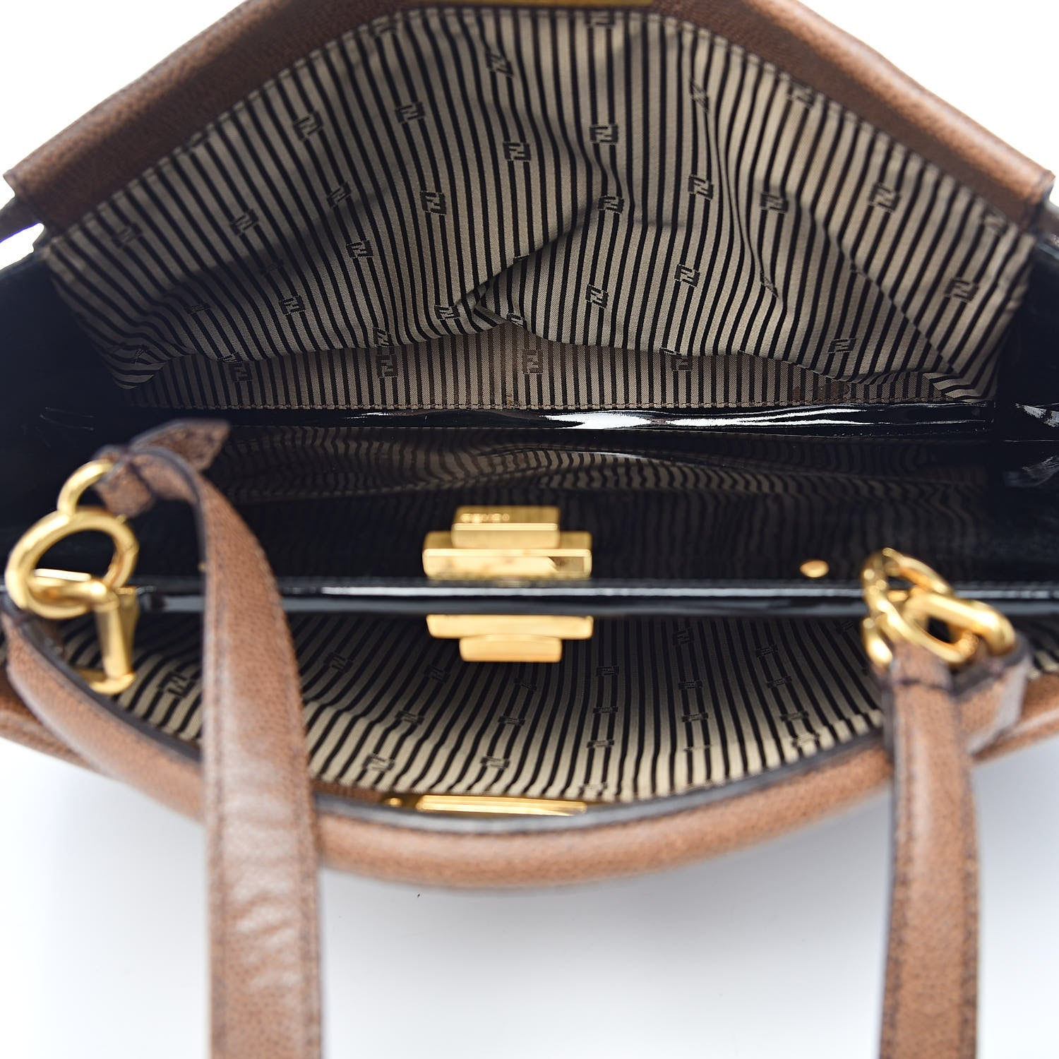 Fendi Patent Large Peekaboo Iconic Satchel Brown 6 of 14