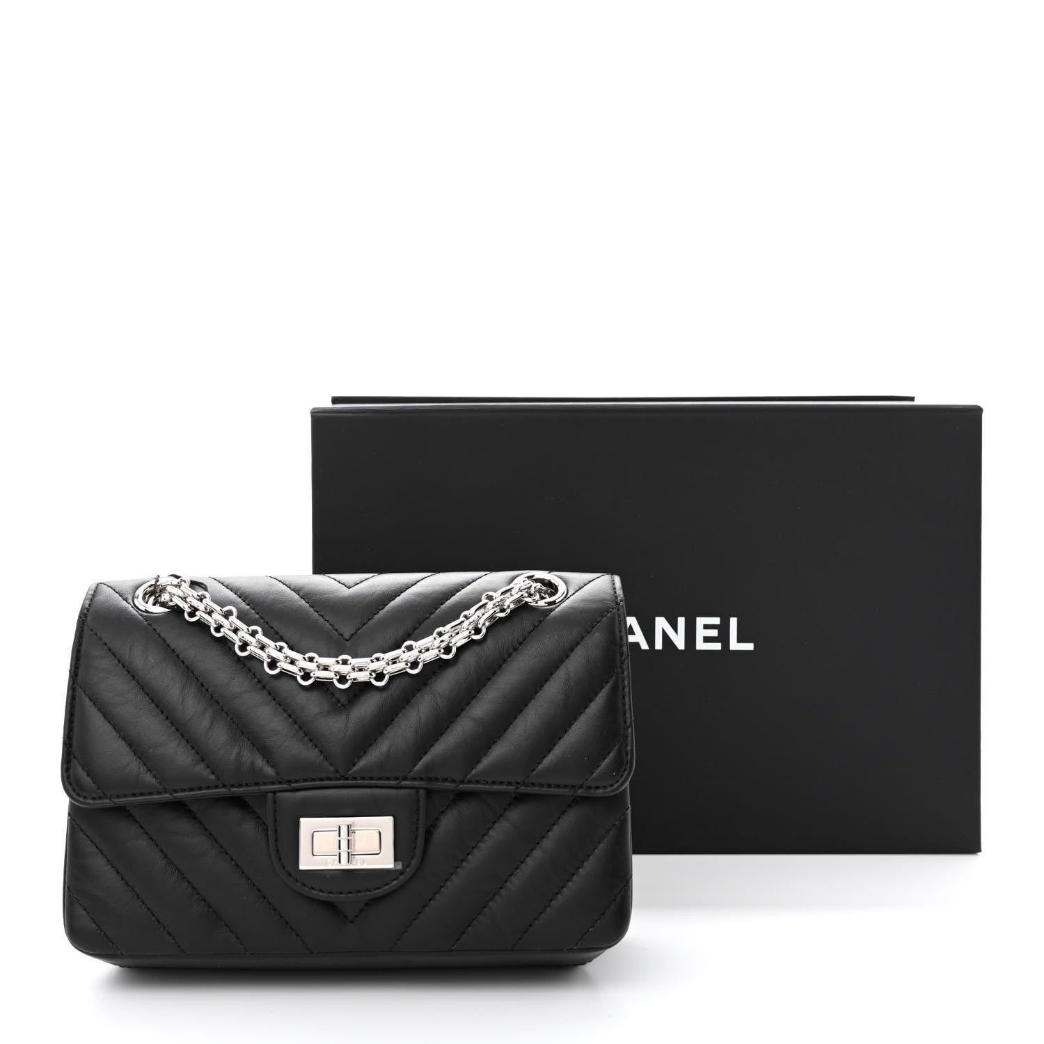 Chanel Aged Calfskin Chevron Quilted 2.55 Reissue Mini Flap Black 11 of 11