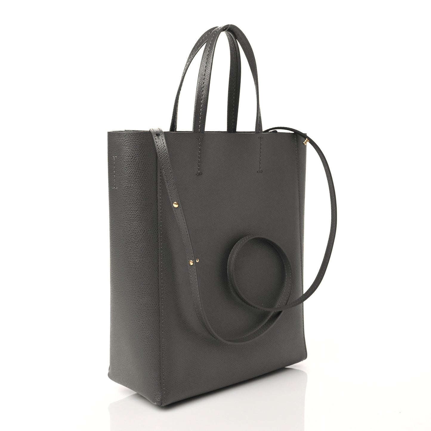 Grained Calfskin Small Vertical Cabas Grey