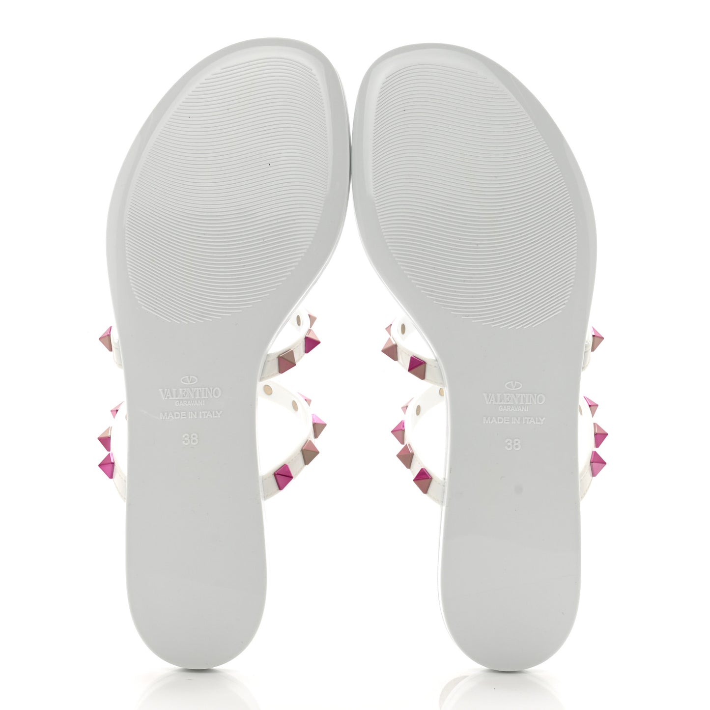 Nappa Rockstud Caged Flat Slide Sandals 38 Optic White Pink