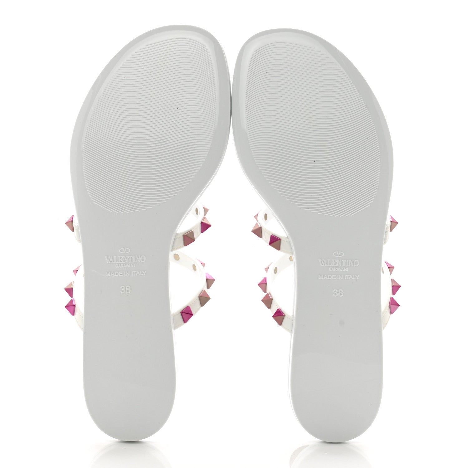 Valentino Garavani Nappa Rockstud Caged Flat Slide Sandals 38 Optic White Pink 6 of 8