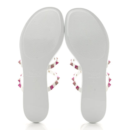 Valentino Garavani Nappa Rockstud Caged Flat Slide Sandals 38 Optic White Pink 6 of 8