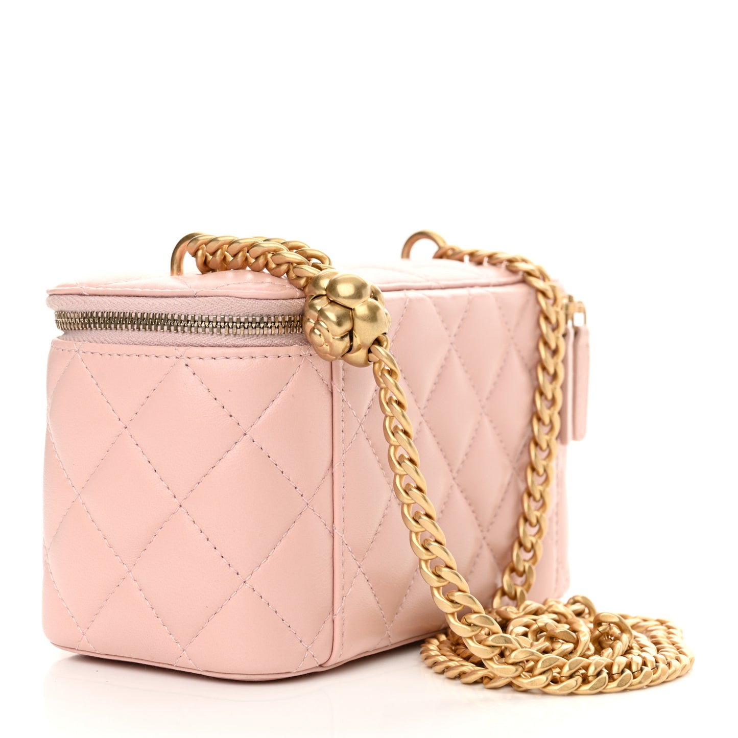 Lambskin Quilted Sweet Camellia Small Vanity Case With Chain Pink