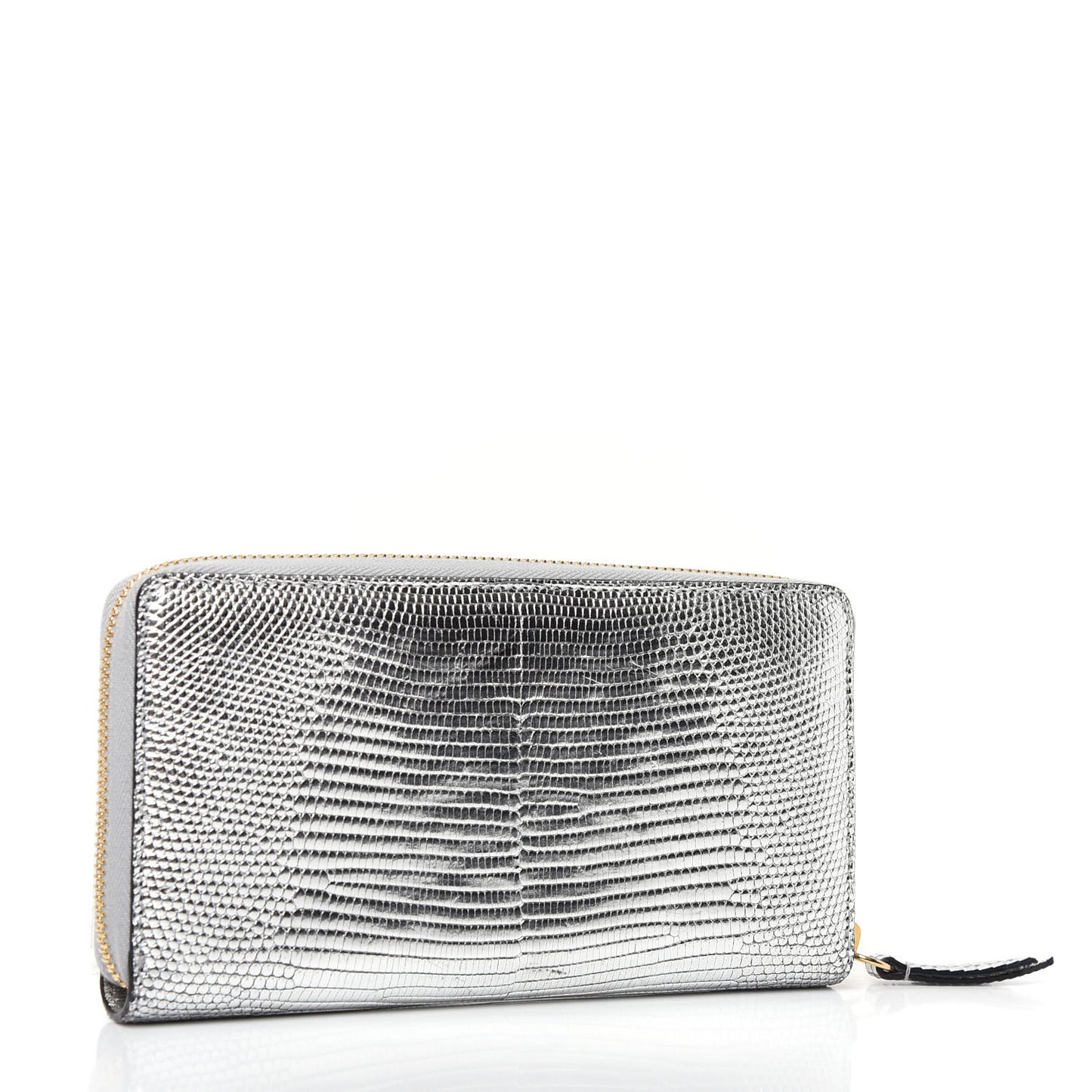 Laminated Lizard GG Marmont Zip-Around Wallet Silver