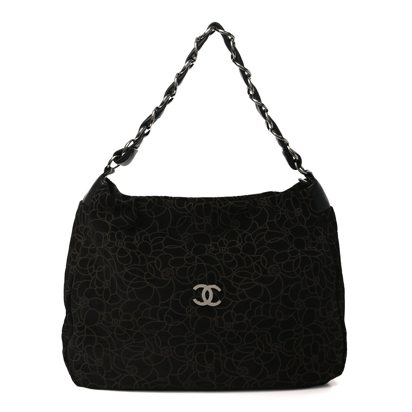 Suede Camellia Hobo Bag Black
