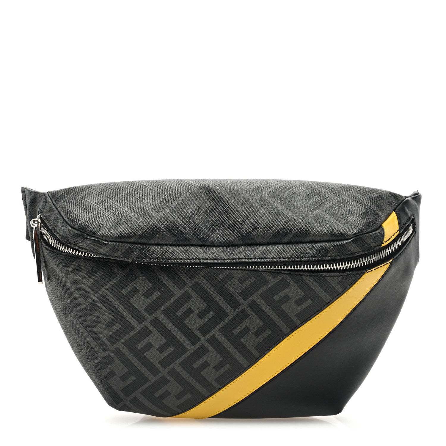 Fendi Glazed Fabric Vitello Liberty FF 1974 Diagonal Belt Bag Black Sunflower 1 of 10