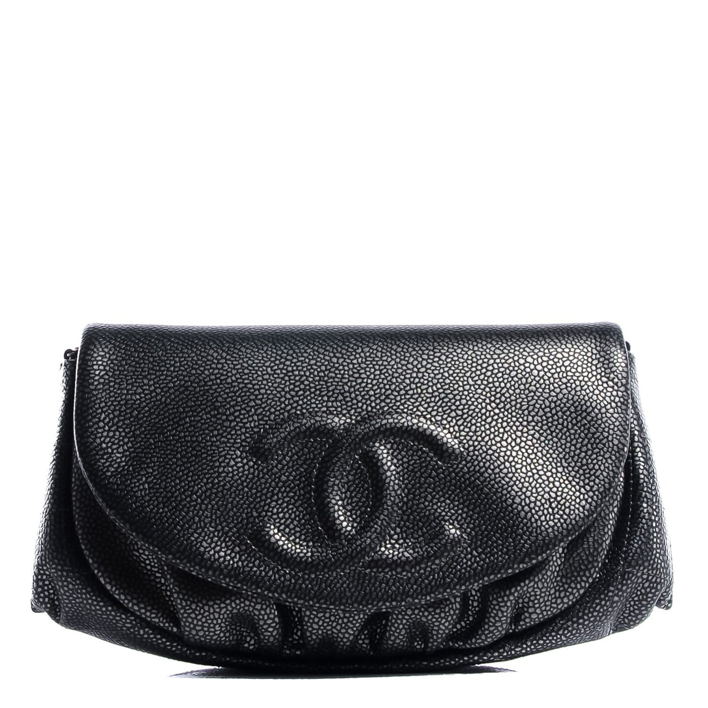 Metallic Caviar Half Moon Wallet On Chain WOC Dark Silver