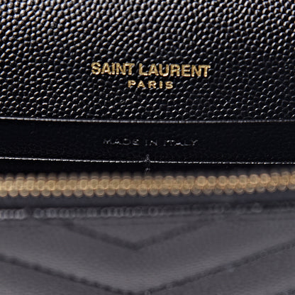 Saint Laurent Grain De Poudre Matelasse Chevron Monogram Envelope Chain Wallet Black 6 of 10