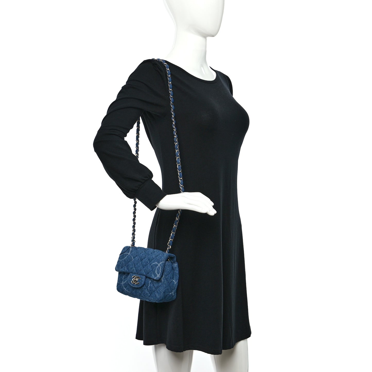 Denim CC Quilted Mini Square Flap Blue