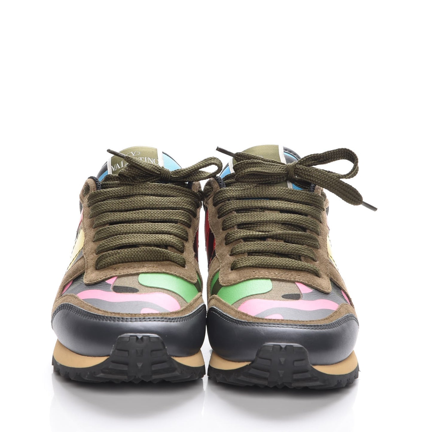 Nappa Suede Camouflage Womens Rockrunner Sneakers 36 Army Green Naples Yellow Ninphea