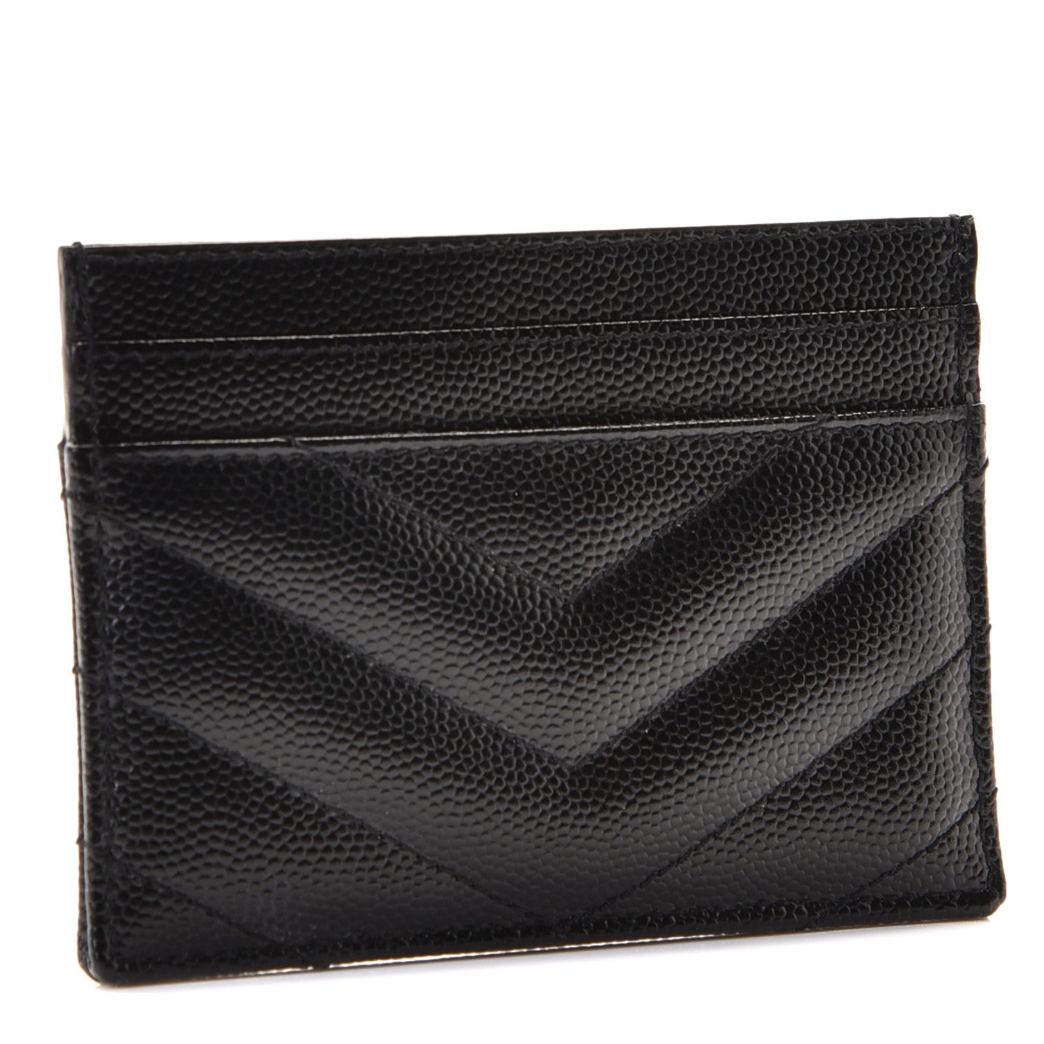 Saint Laurent Grain De Poudre Matelasse Chevron Monogram Credit Card Case Black 15 of 16