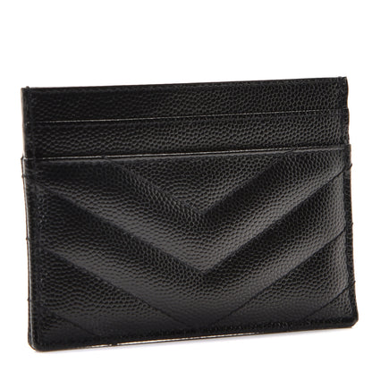 Saint Laurent Grain De Poudre Matelasse Chevron Monogram Credit Card Case Black 15 of 16