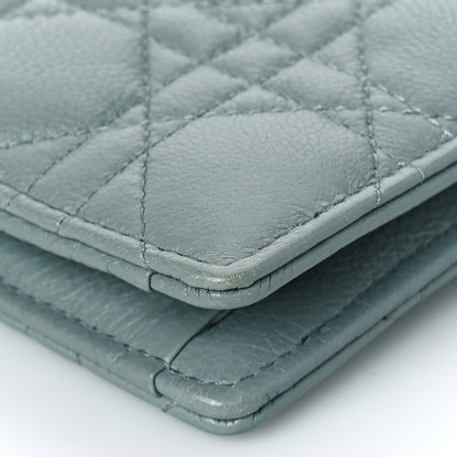Christian Dior Calfskin Cannage Caro Zipped Pouch With Chain Cloud Blue 8 of 9
