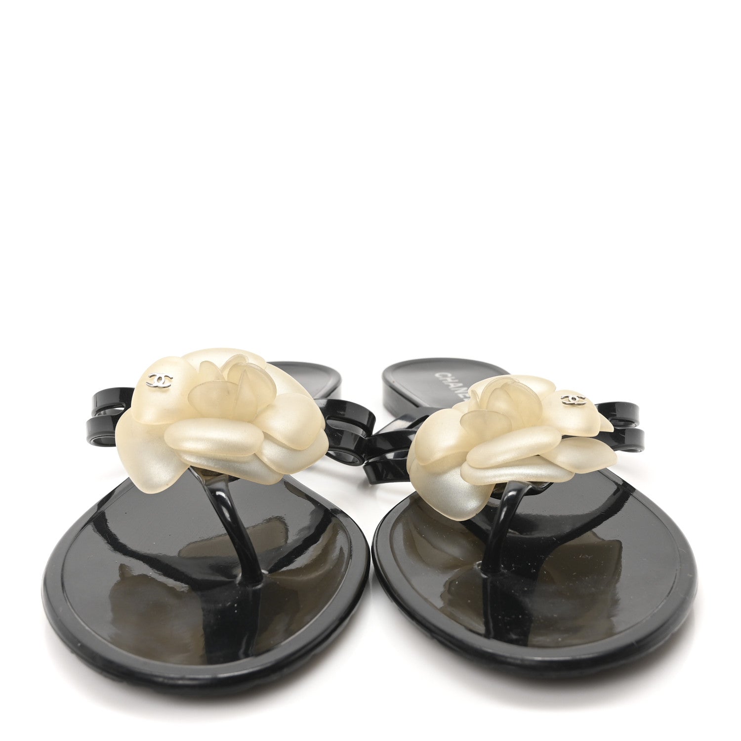 Chanel Jelly Camellia Thong Sandals 41 Black Ivory 3 of 8