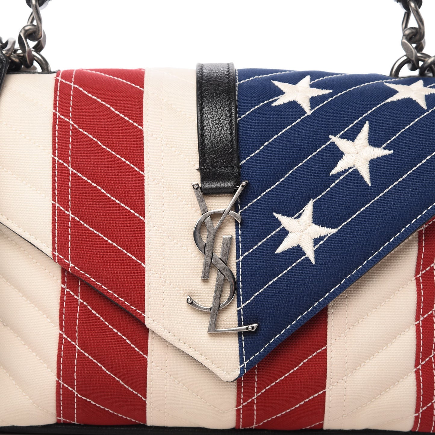 Canvas Matelasse Chevron American Flag Monogram Medium College Bag Red Blue