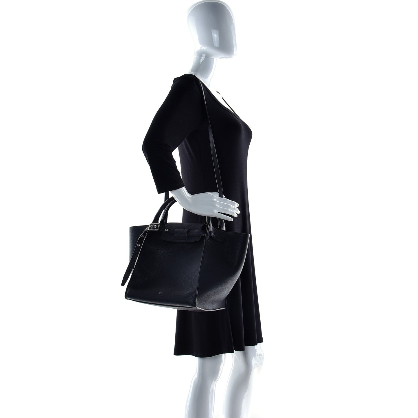 Supple Grained Calfskin Small Long Strap Big Bag Black