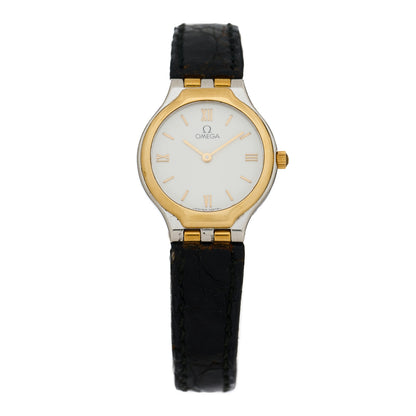 Omega Stainless Steel 18K Yellow Gold Alligator 23mm De Ville Quartz Watch White 595.0101 1 of 4