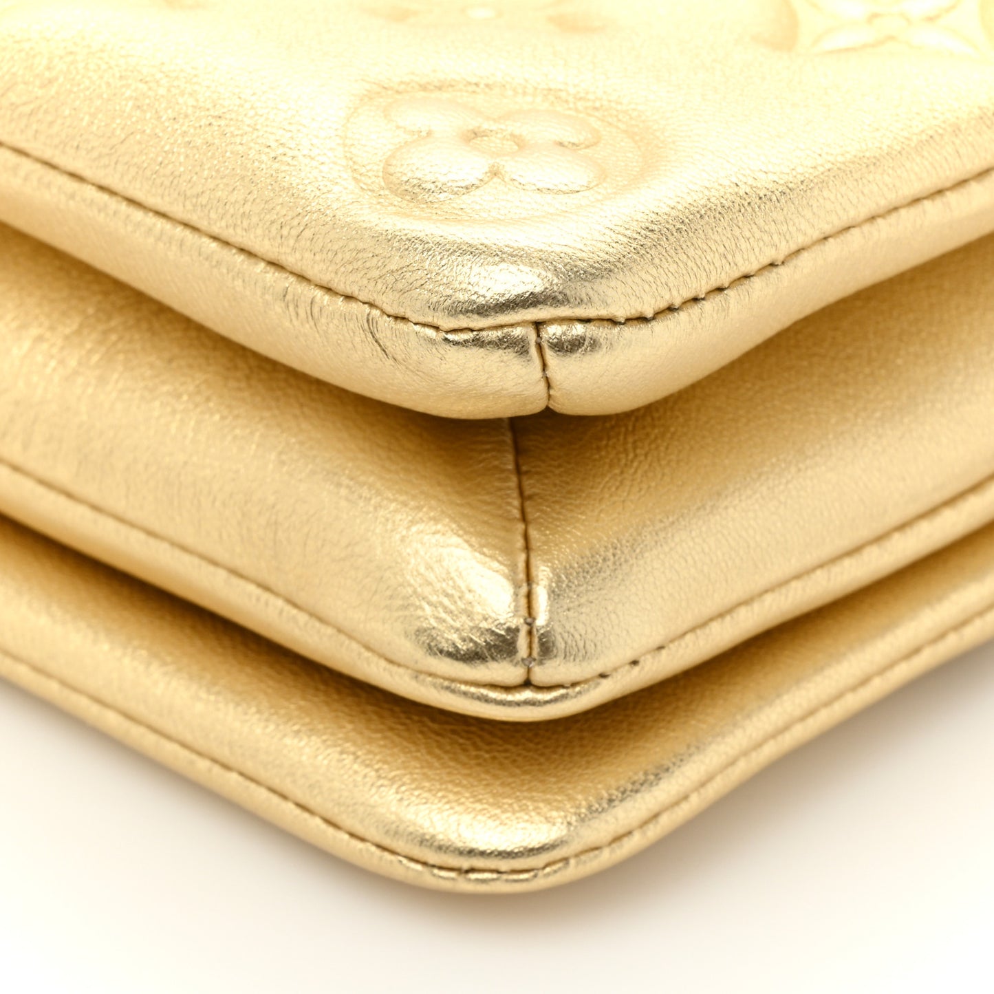 Metallic Lambskin Embossed Monogram Pochette Coussin Gold