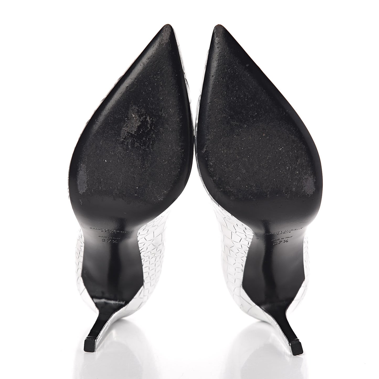 Metallic Calfskin Crocodile Embossed Paris 105 Pumps 37.5 Silver Moon