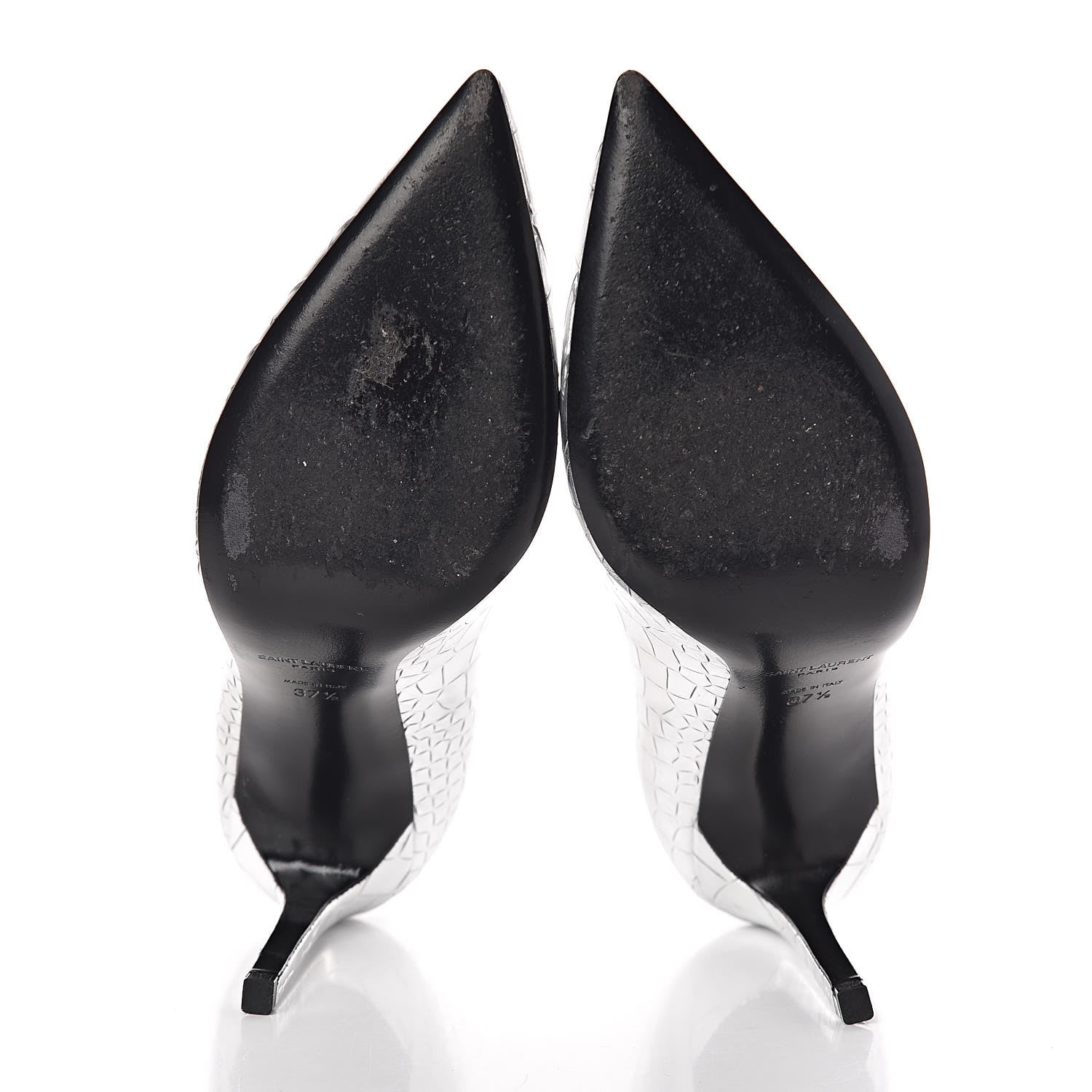 Saint Laurent Metallic Calfskin Crocodile Embossed Paris 105 Pumps 37.5 Silver Moon 5 of 8