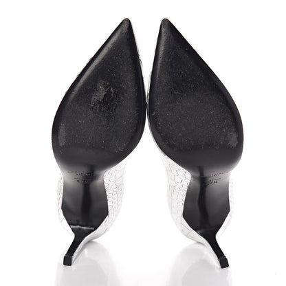 Saint Laurent Metallic Calfskin Crocodile Embossed Paris 105 Pumps 37.5 Silver Moon 5 of 8