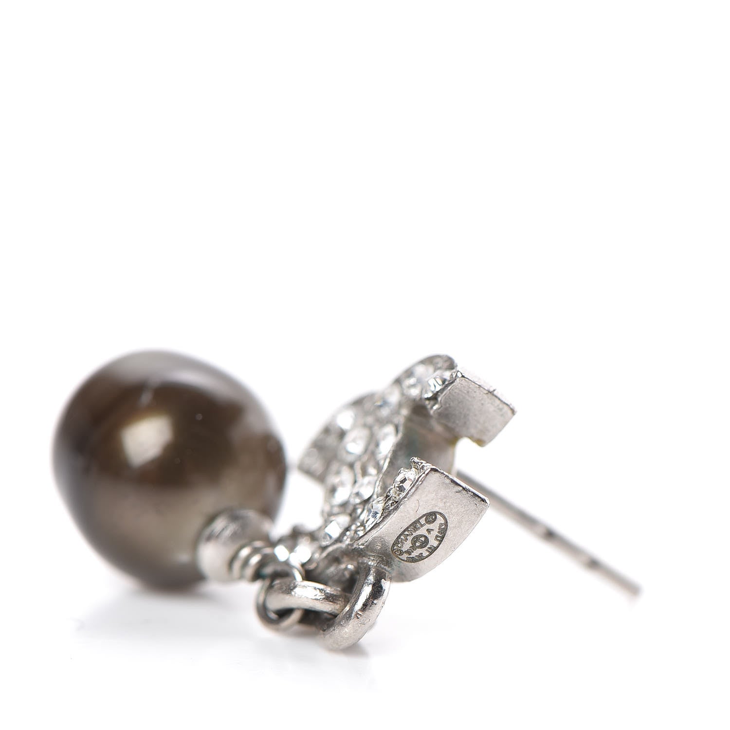 Chanel Crystal Pearl CC Drop Earrings Grey Silver 4 of 5