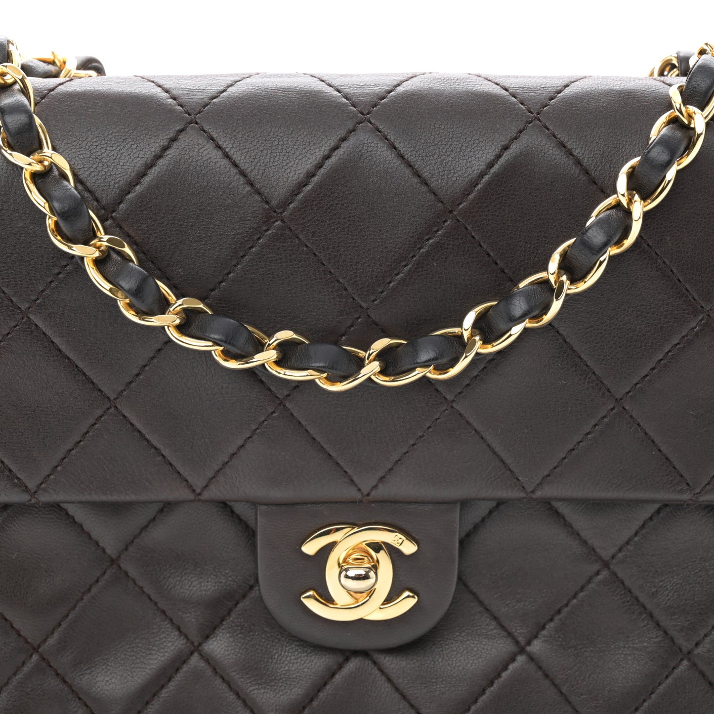 Lambskin Quilted Small Single Flap Brown