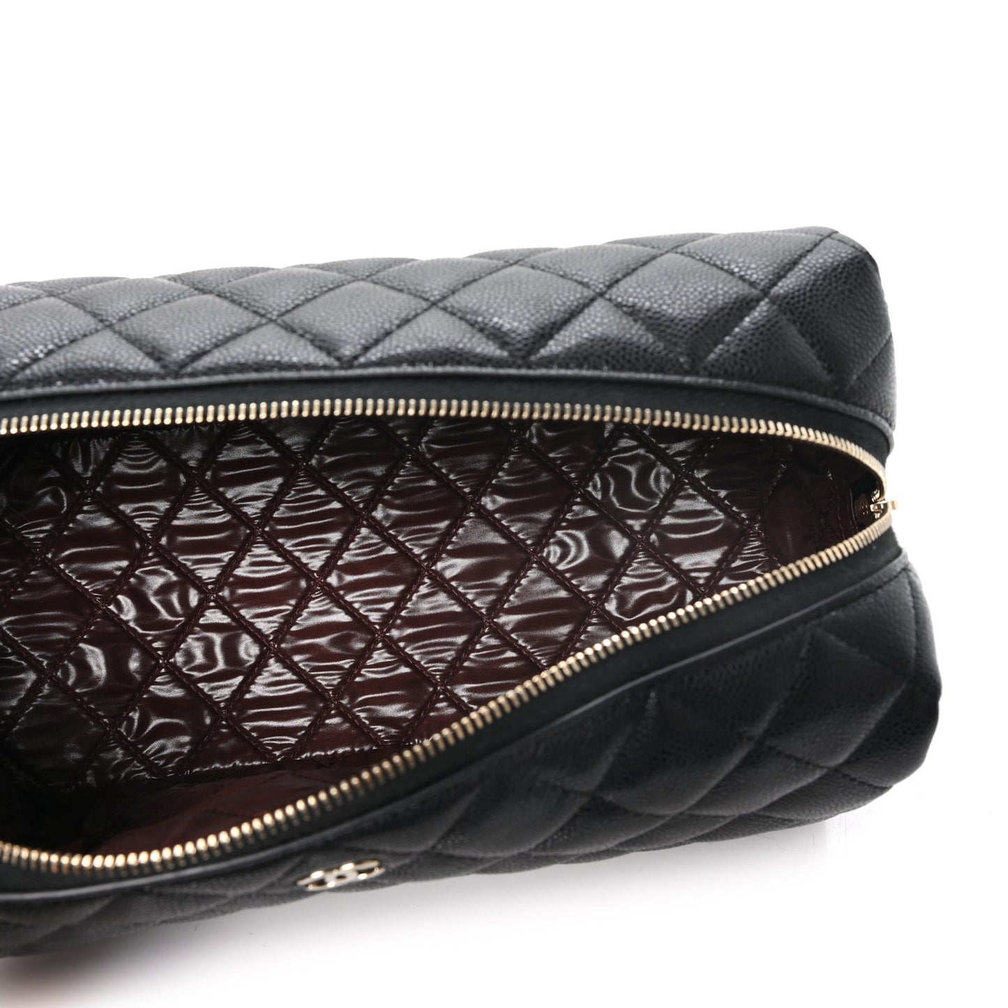 Caviar Quilted Toiletry Case With Chain Black