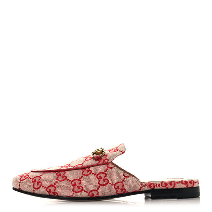 Gucci Canvas GG Monogram Horsebit Womens Princetown Slippers 36.5 Gardenia Hibiscus Red 1 of 11
