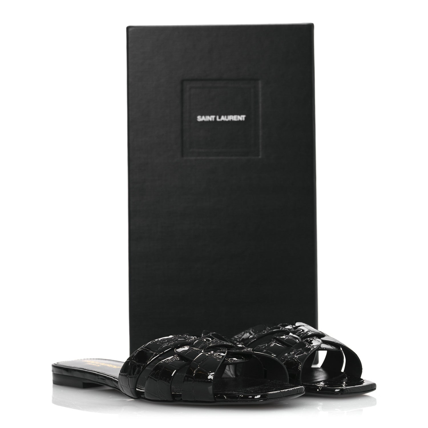 Saint Laurent Patent Croc Embossed Tribute 05 Slide Sandals 37.5 Black 11 of 11