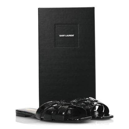 Saint Laurent Patent Croc Embossed Tribute 05 Slide Sandals 37.5 Black 11 of 11