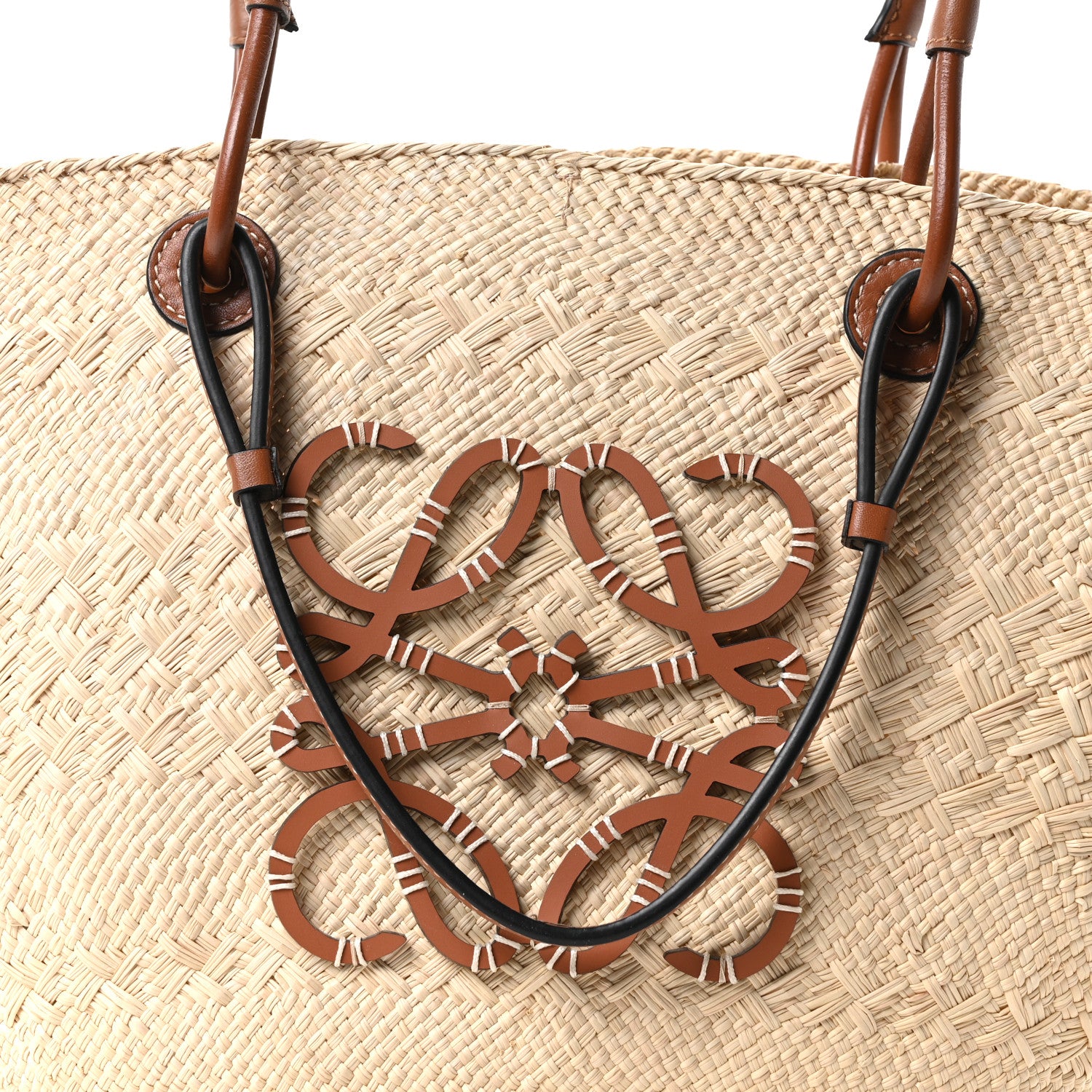 Loewe Calfskin Raffia Small Anagram Basket Tote Bag Natural Tan 13 of 17