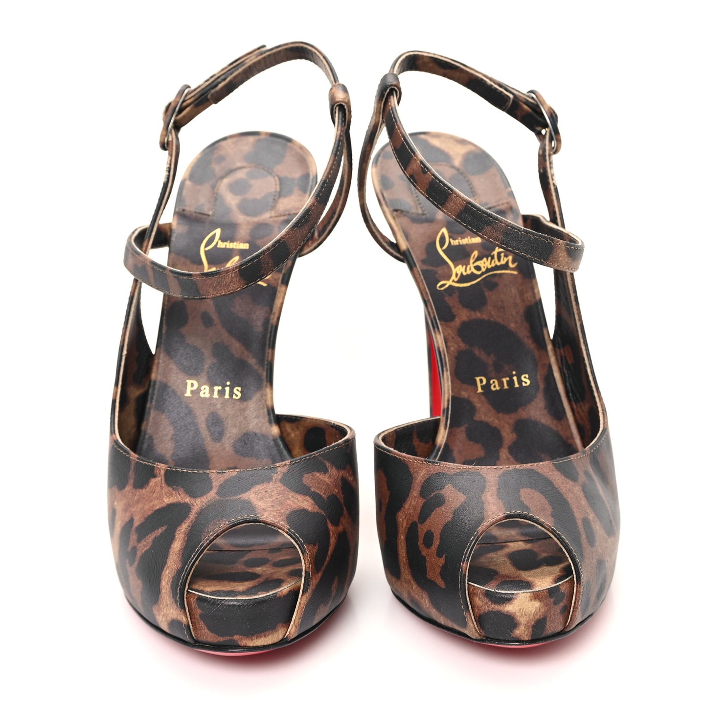 Calfskin Leopard Printed Luxor Jenlove Alta 120 Pumps 38.5 Brown