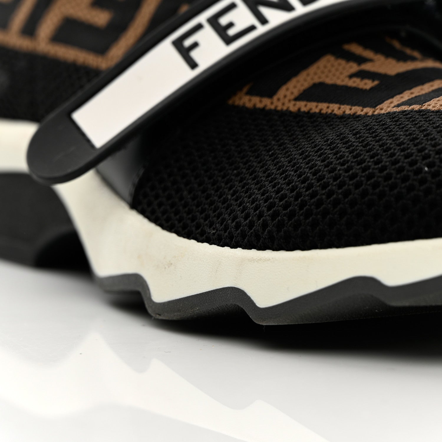 Fendi Stretch Yarn FF Stiff Band Rockoko Sneakers 37.5 Black White Tobacco 11 of 19