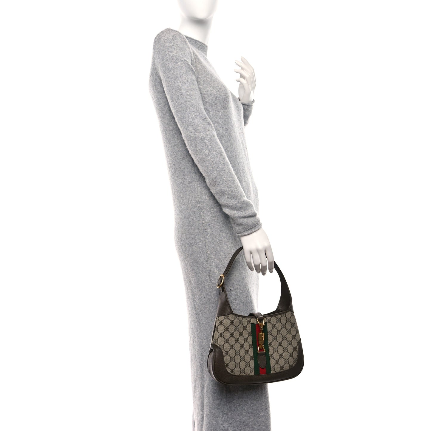 X BALENCIAGA BB Supreme Monogram Calfskin Web Small Jackie 1961 Hobo Beige Ebony
