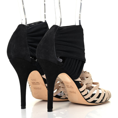 Fendi Suede Mesh Strappy Sandals 36.5 Beige Black 3 of 4